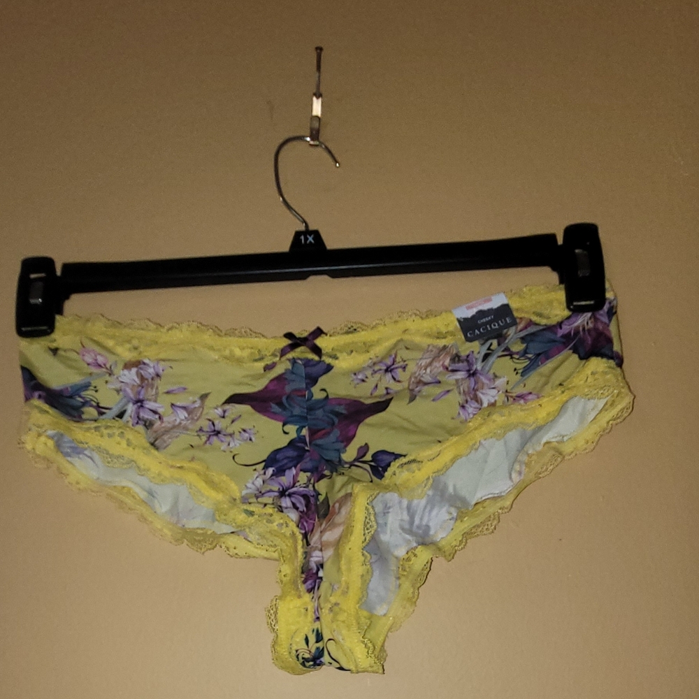 Cacique Yellow Floral Lace Trim Panties